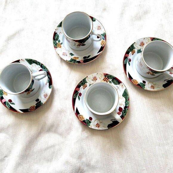 Tienshan Mug 8 piece Magnolia Flower Fine China Gold Trim Coffee Tea Cup - Picture 6 of 9